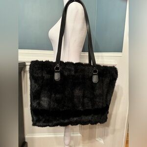 Women vintage large black faux mink fur like new